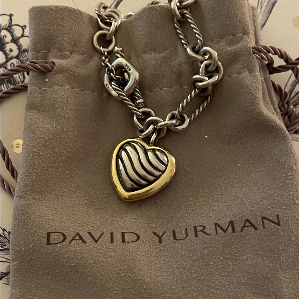 David Yurman Two-Tone Heart 18k & Sterling Silver Ribbed Toggle Necklace